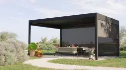 Brustor B160XL Terrasoverkapping met lamellendak en opbouwscreens (reeds in website)