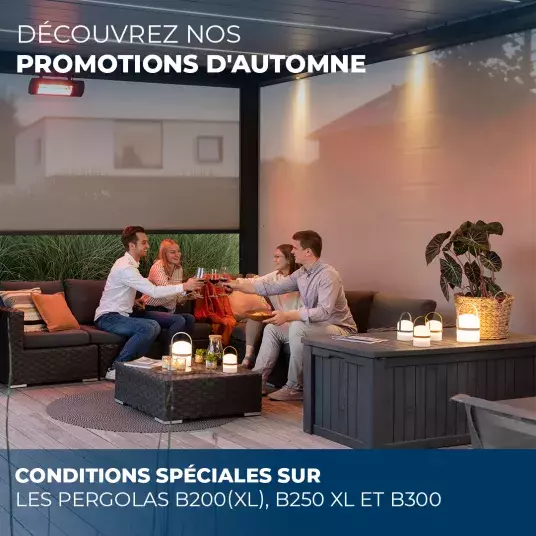 Brustor promotions d'automne 2023: conditions spéciales sur les pergolas B200 (XL), B250 XL et B300